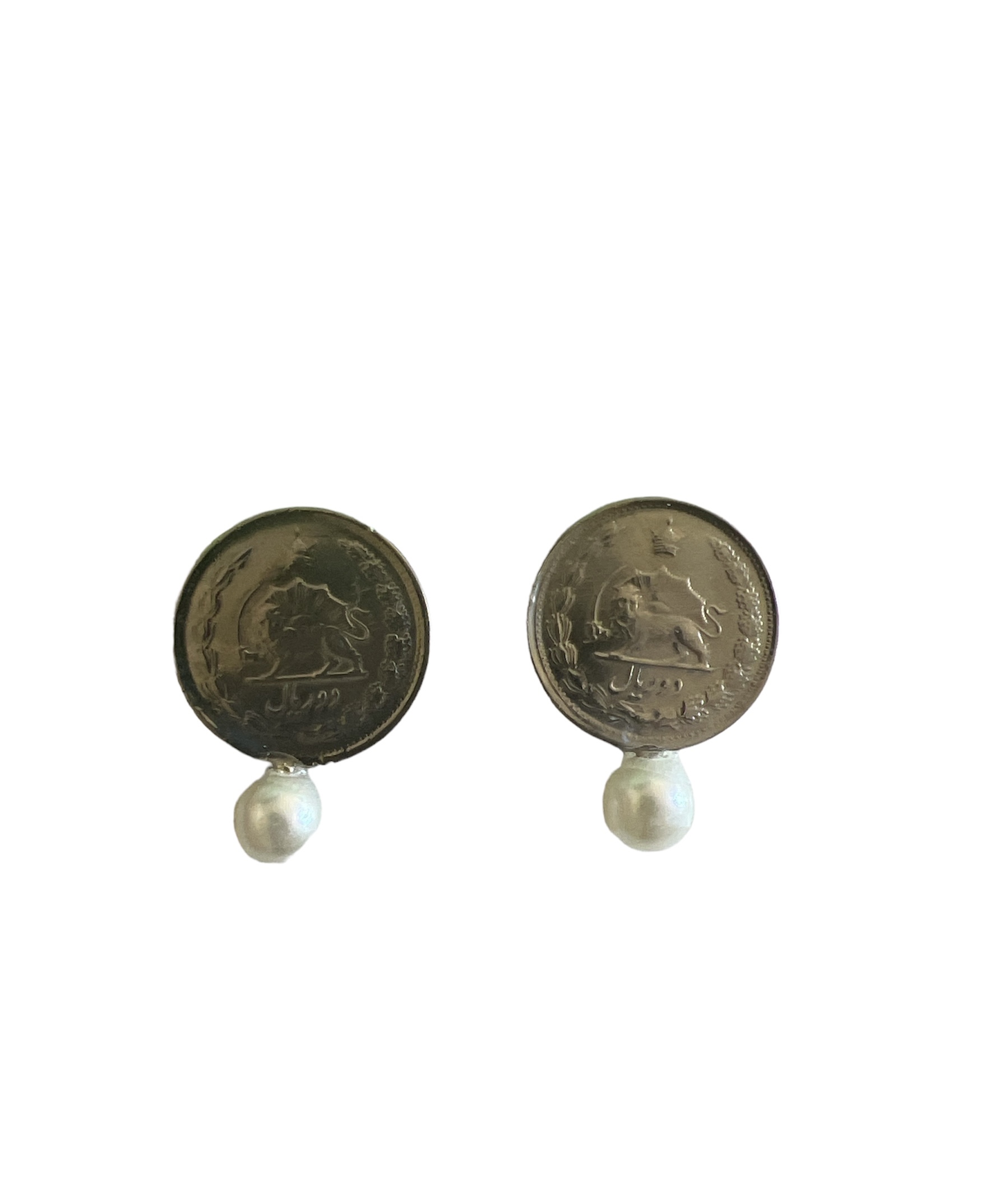 Antique Coin Pearl Stud Earrings